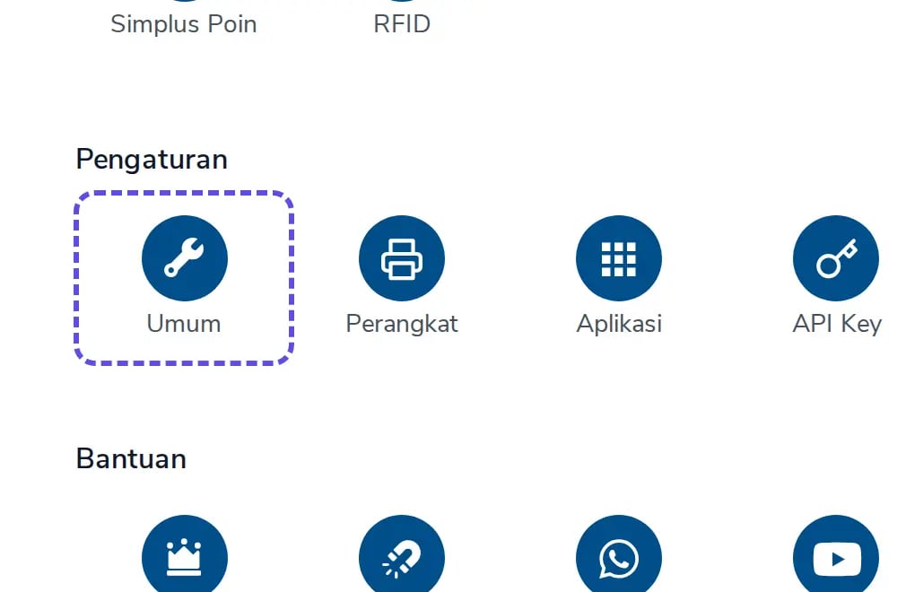 Menu Umum di bagian Pengaturan pada halaman Beranda Simplus
