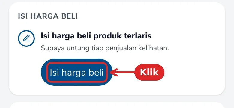 Kartu Isi harga beli produk terlaris di Beranda dengan tombol Isi harga beli yang ditandai