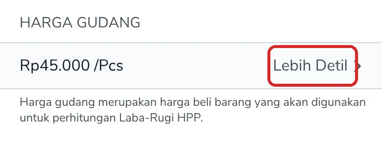 Bagian Harga Gudang Rp45.000 per Pcs dengan tombol Lebih Detil