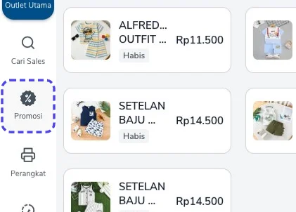 Sidebar Mode POS dengan item Promosi