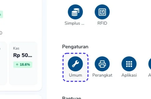 Bagian Pengaturan di Beranda dengan ikon Umum