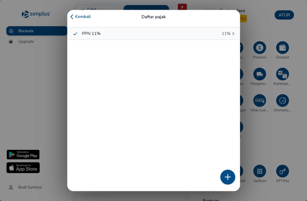 Layar Daftar pajak dengan PPN 11% terpilih