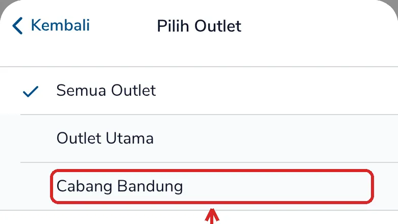 Daftar Pilih Outlet dengan Cabang Bandung yang ditandai