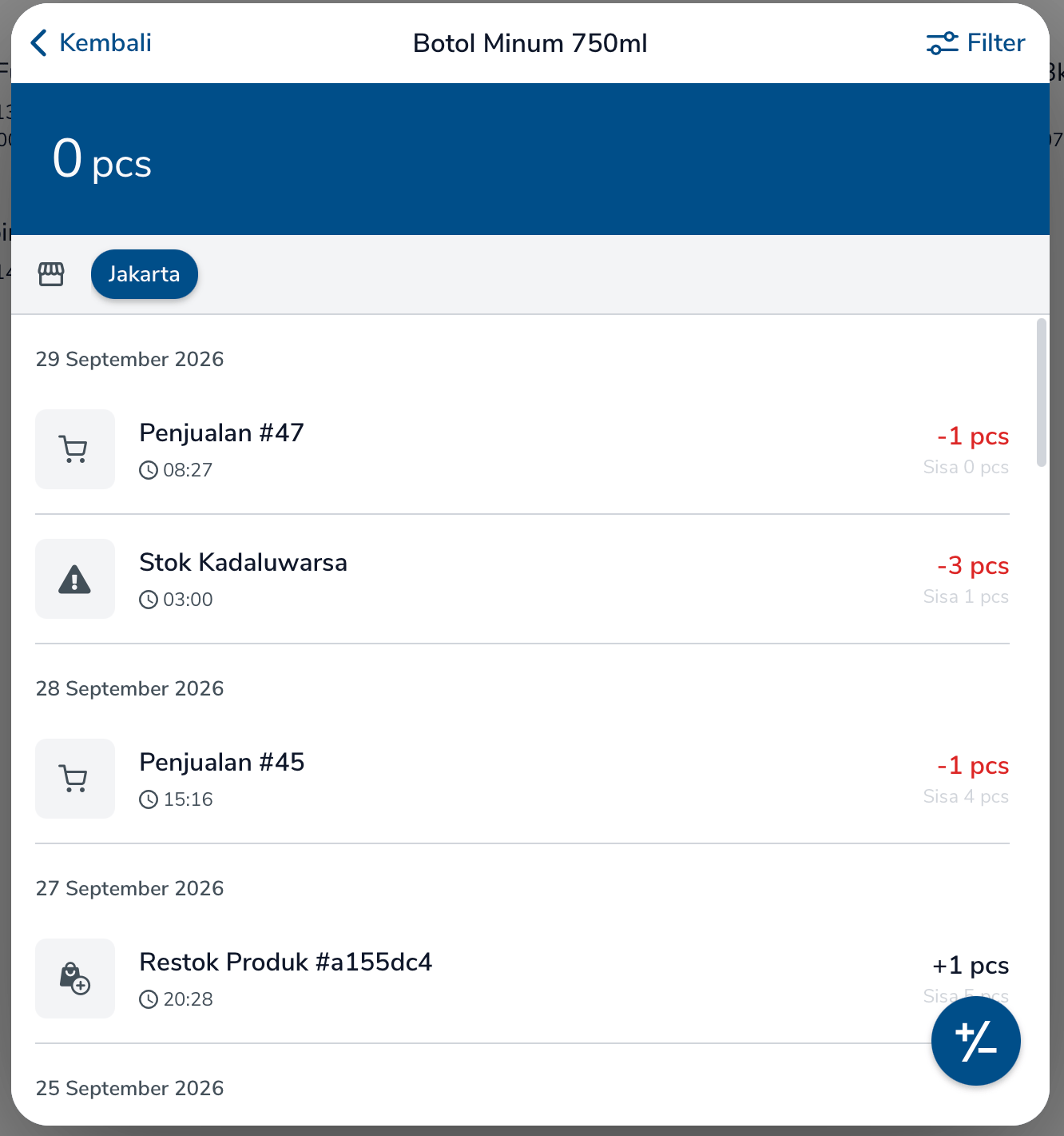 Mutasi Stok Kadaluwarsa pada riwayat stok produk