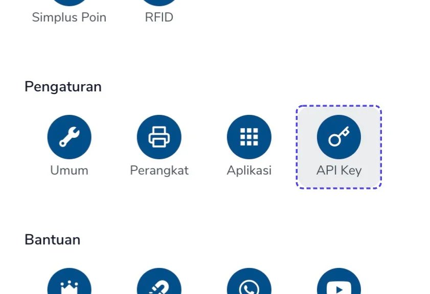 Menu API Key di halaman Beranda Simplus