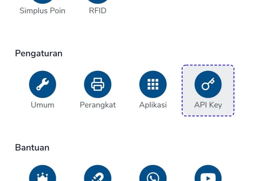 Menu API Key di halaman Beranda Simplus