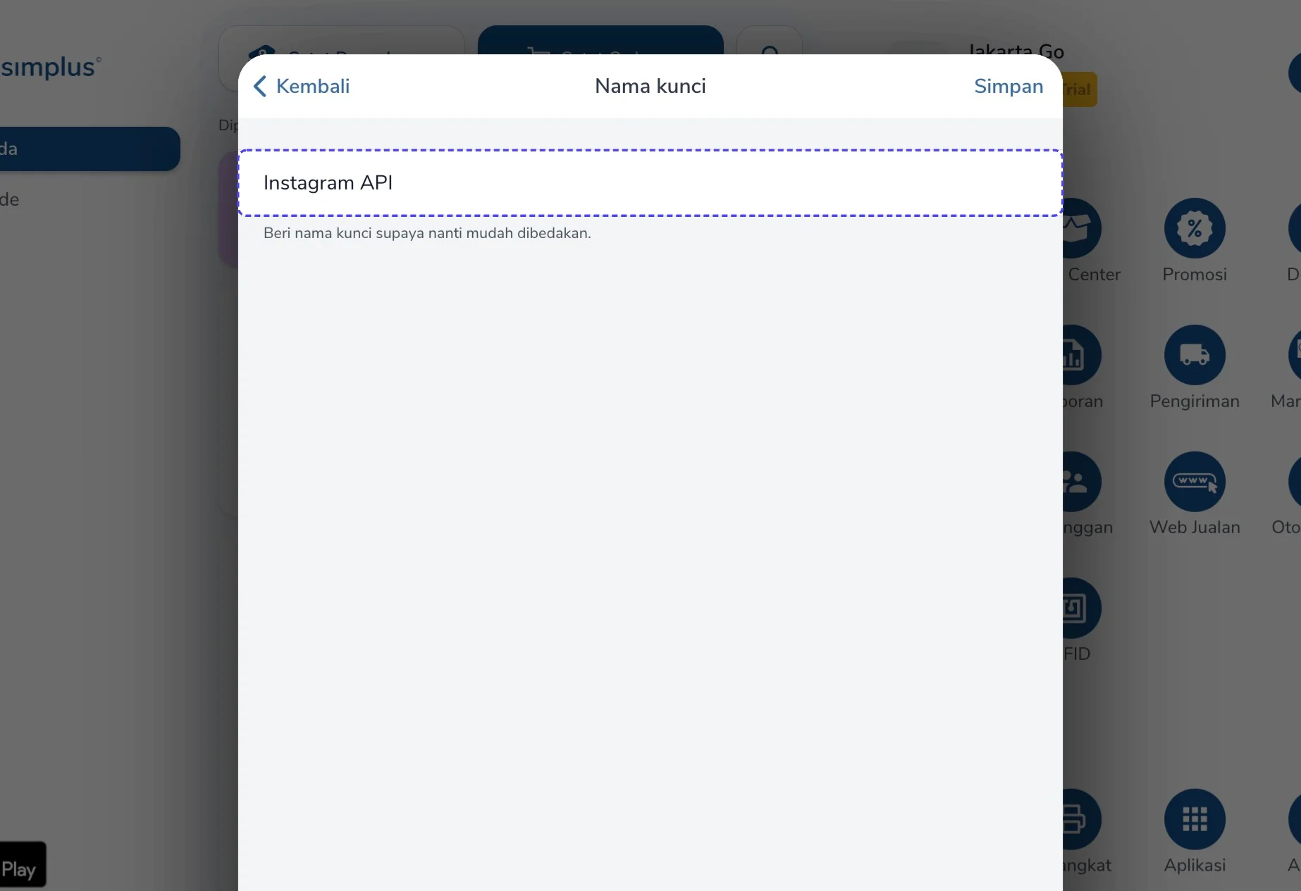 Mengisi nama kunci lalu klik Simpan