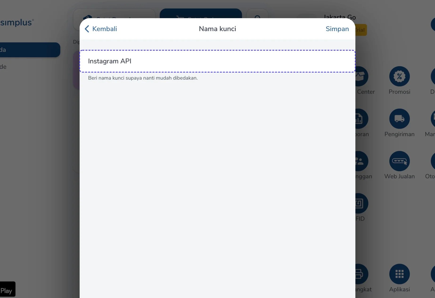 Mengisi nama kunci lalu klik Simpan