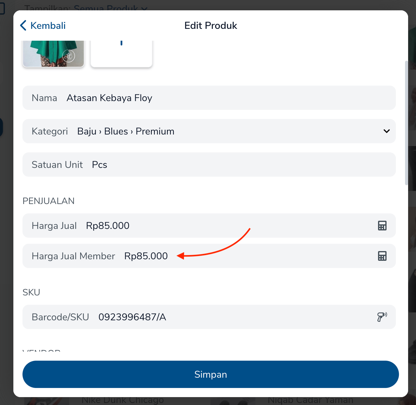 Mengisi harga untuk member