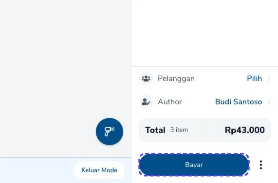 Ringkasan total item dan tombol Bayar di Mode POS