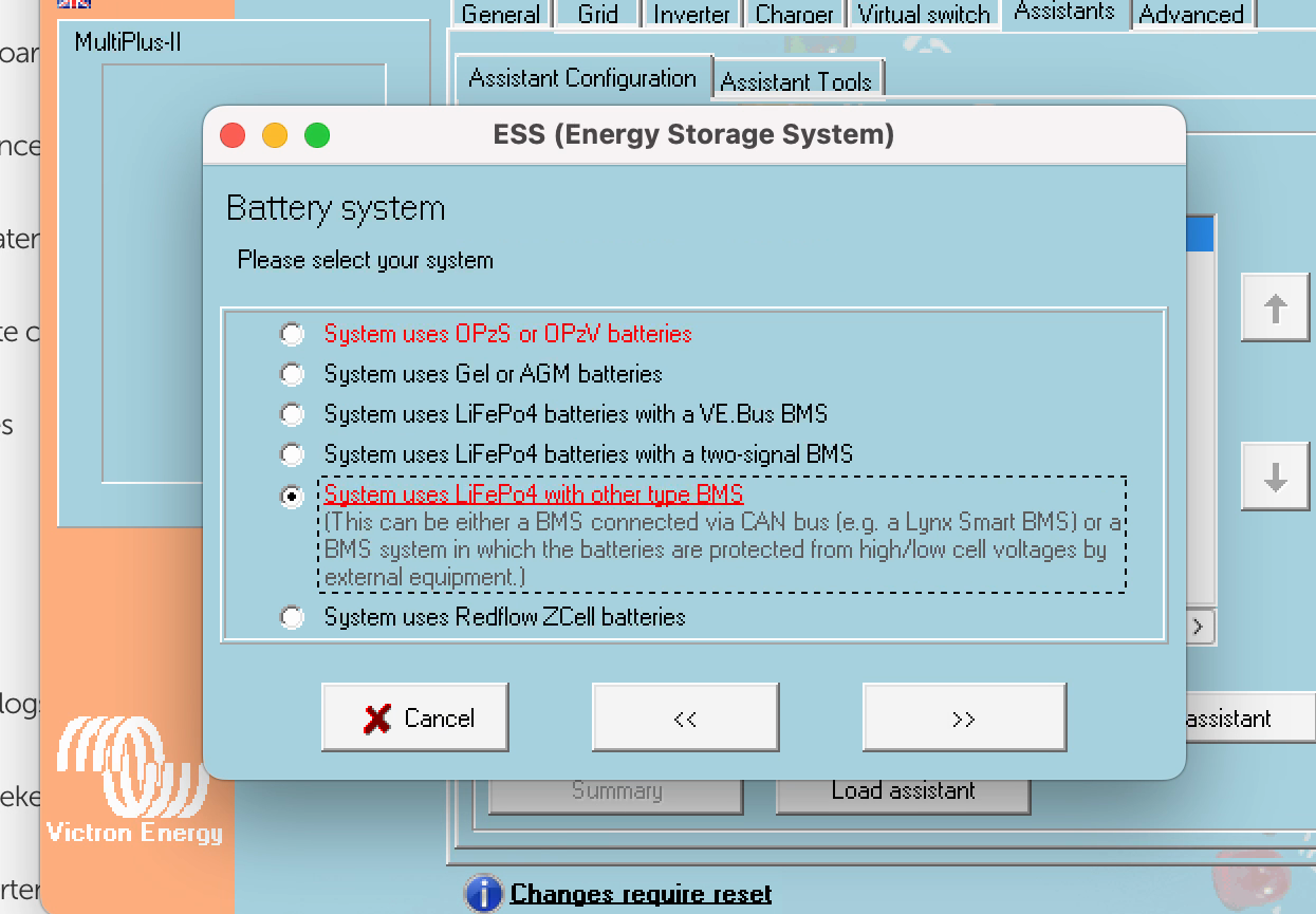 ESS-assistent, keuze van het batterijsysteem/BMS-type