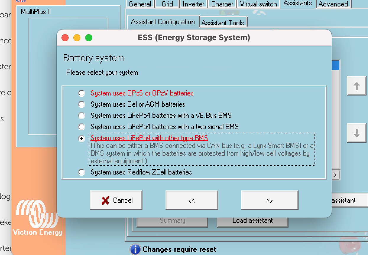 ESS-assistent, keuze van het batterijsysteem/BMS-type