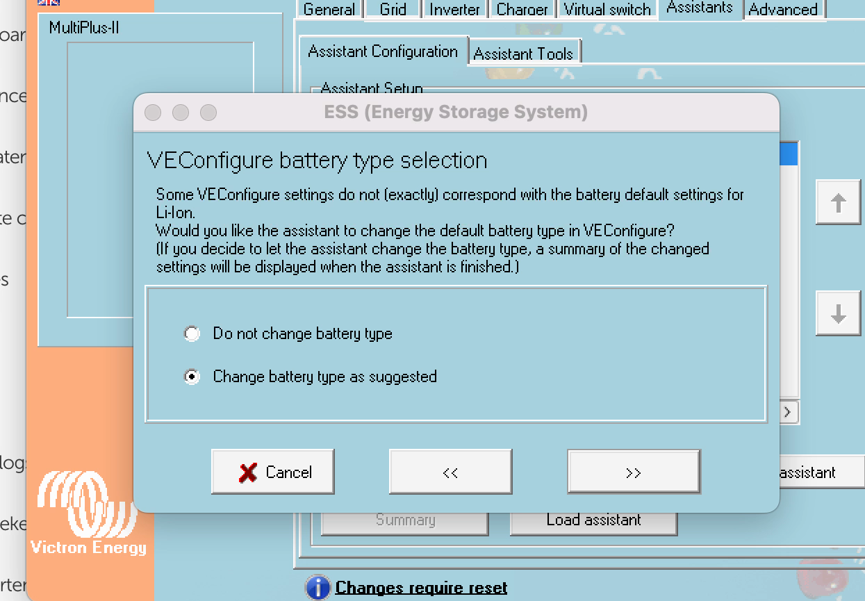 ESS-assistent, VEConfigure battery type selection