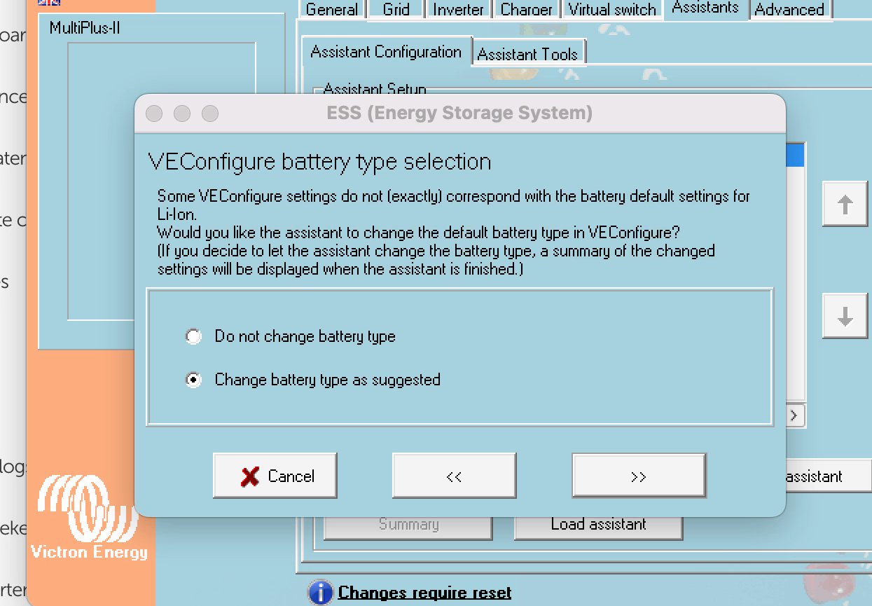 ESS-assistent, VEConfigure battery type selection
