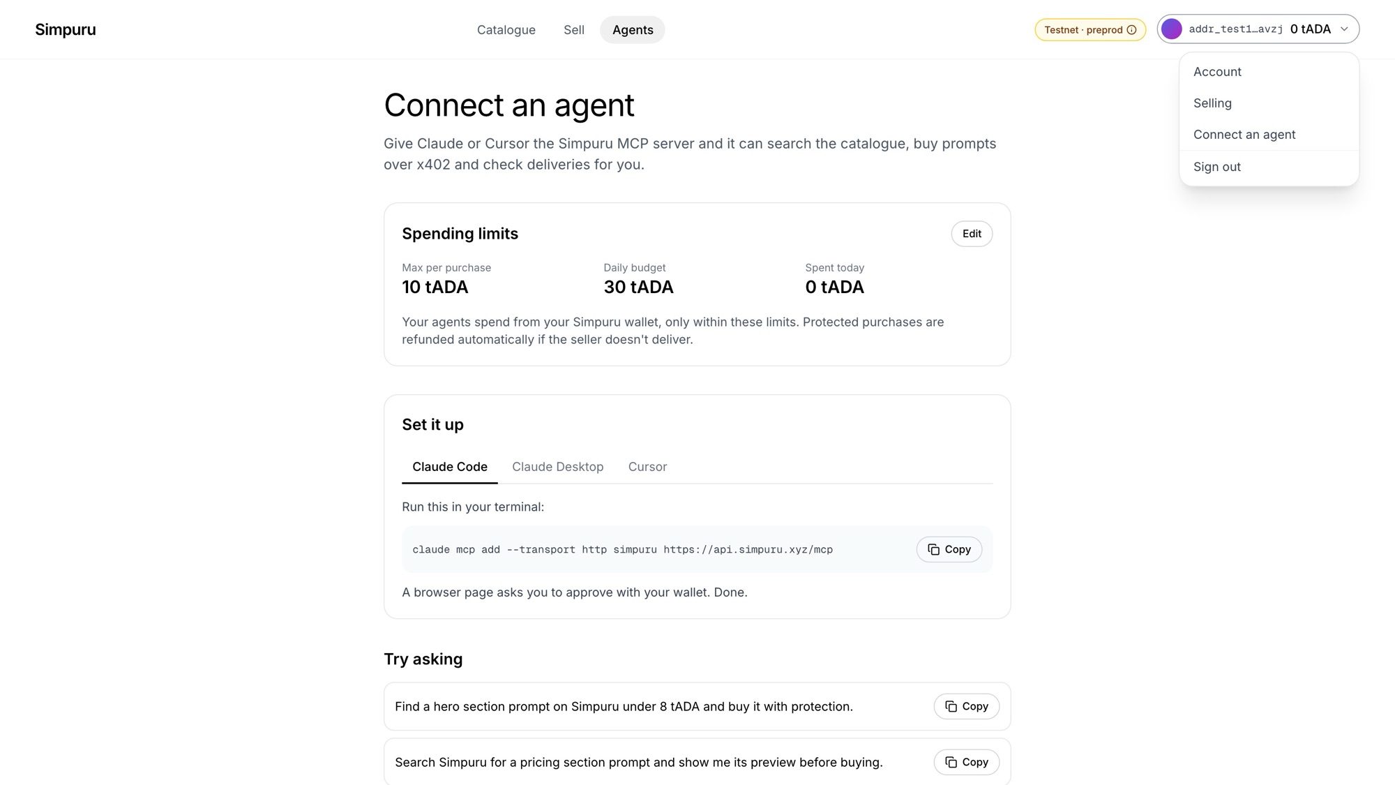 The account chip and its menu