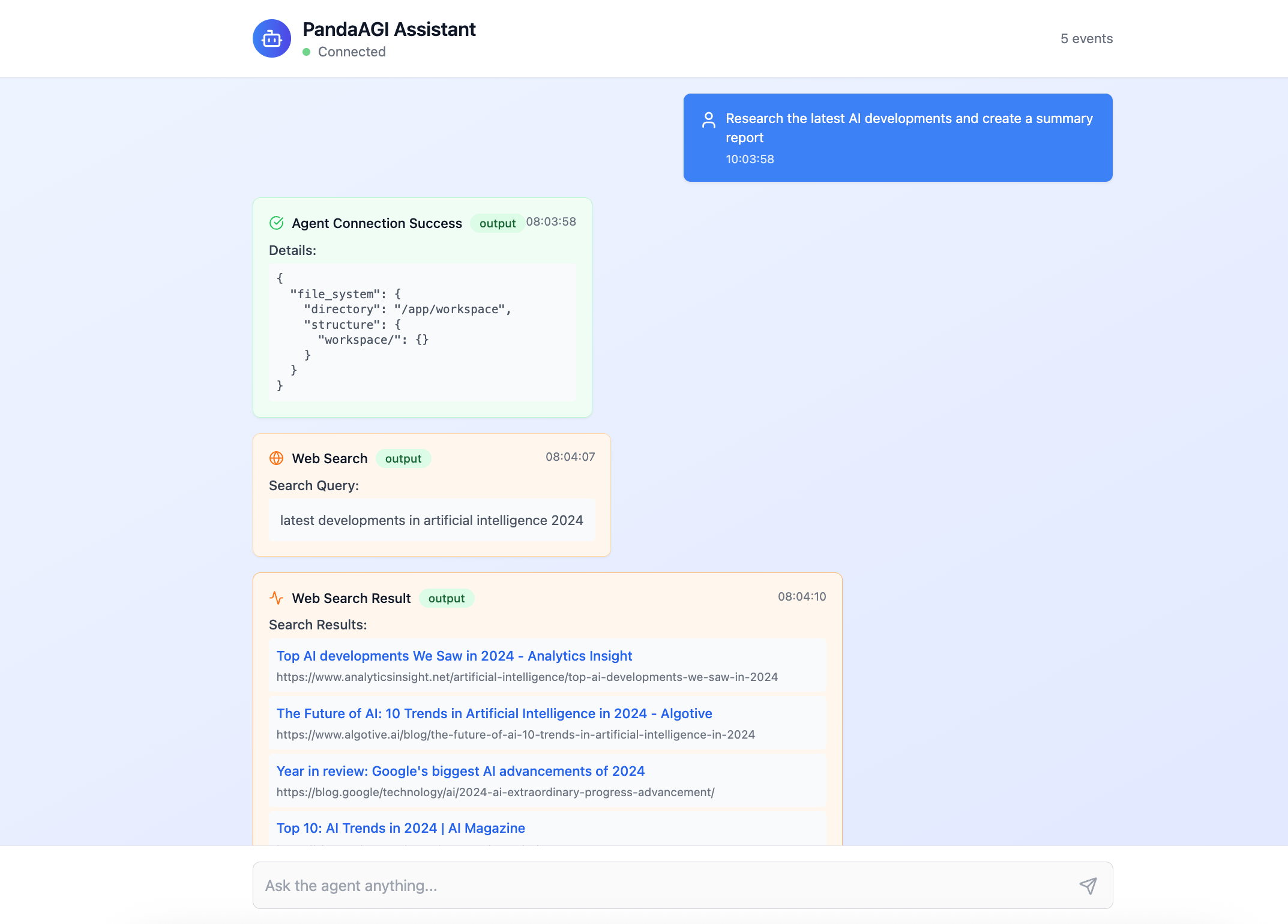 PandaAGI Chat Interface