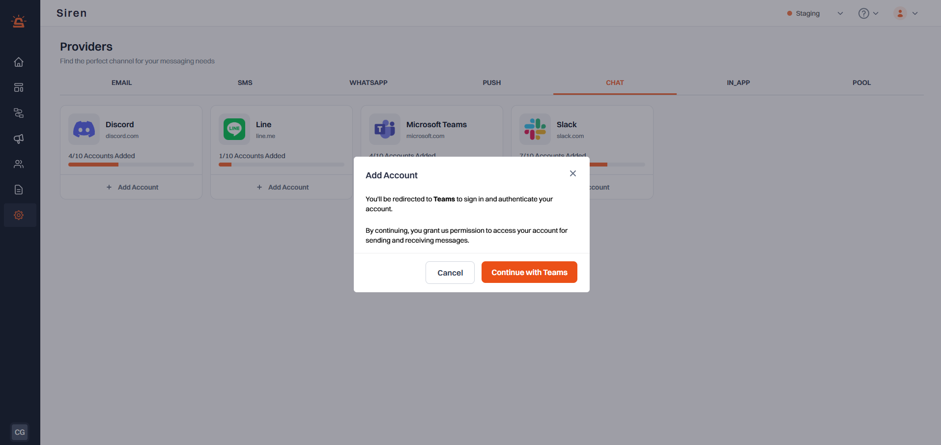 Teams modal