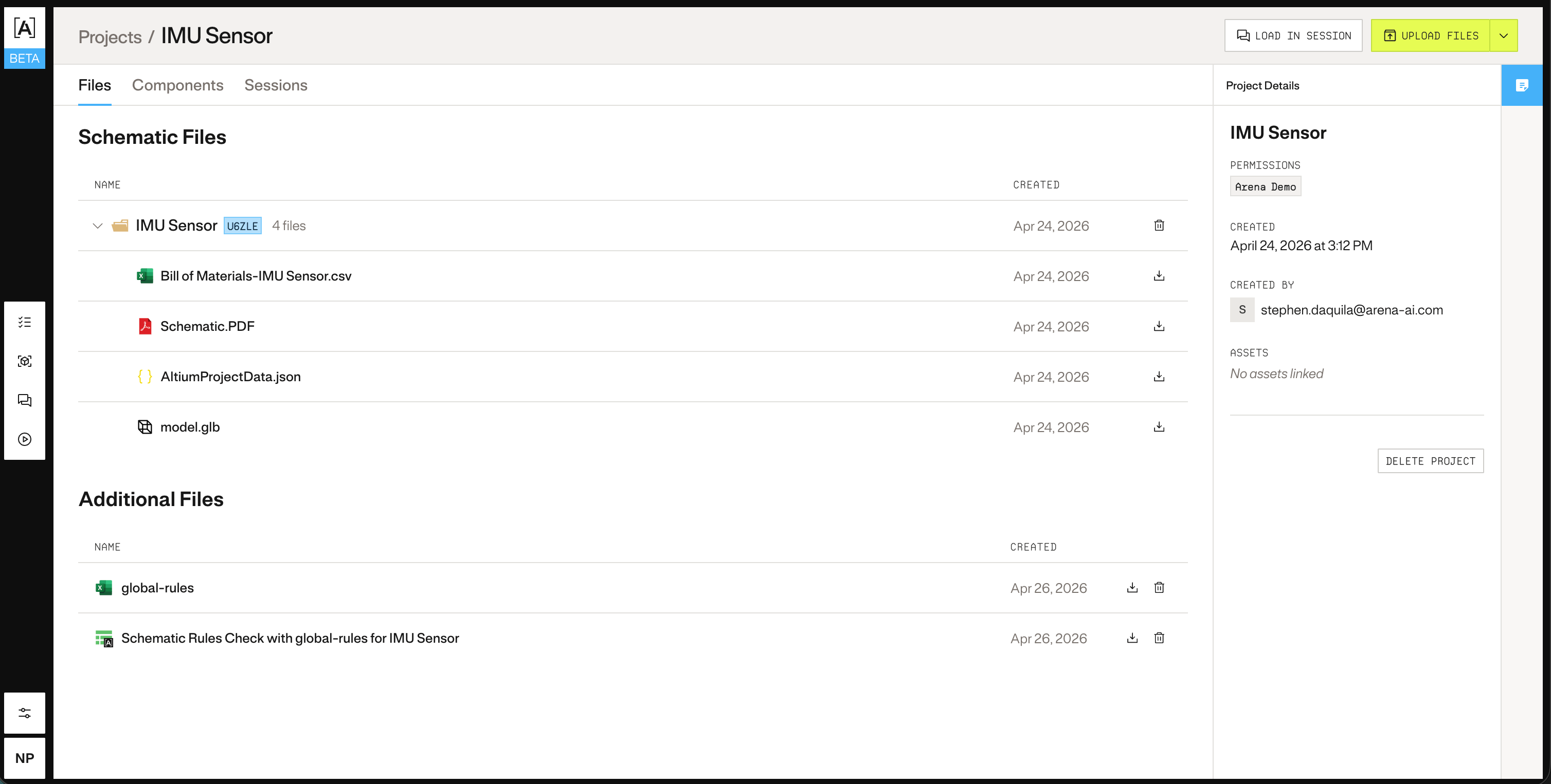 Project files view