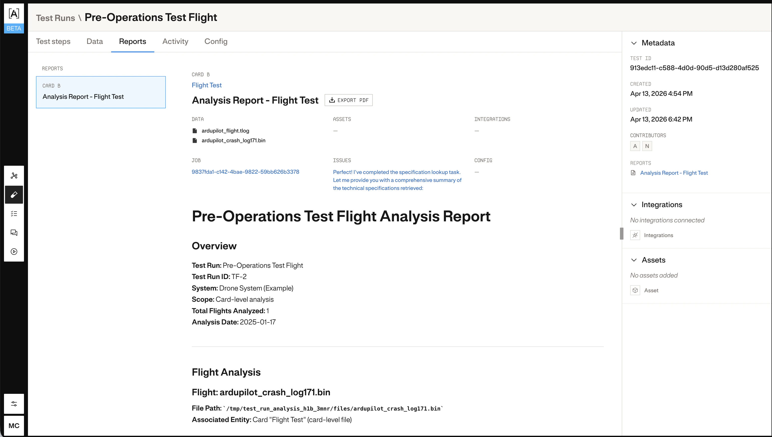 Test run analysis report
