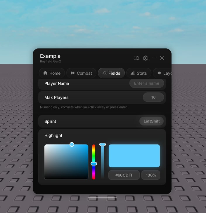 An open color picker with map, hue and alpha bars