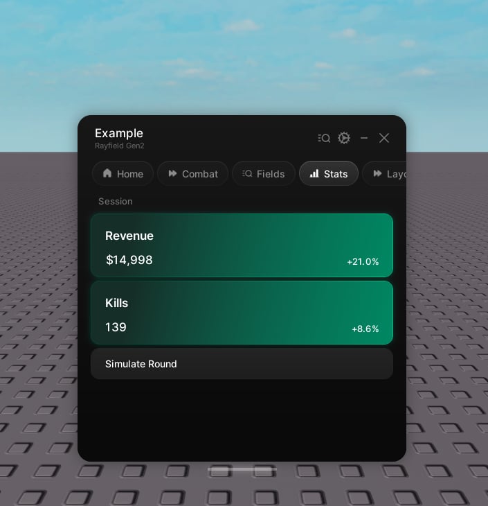 Stat cards showing values and their change indicators