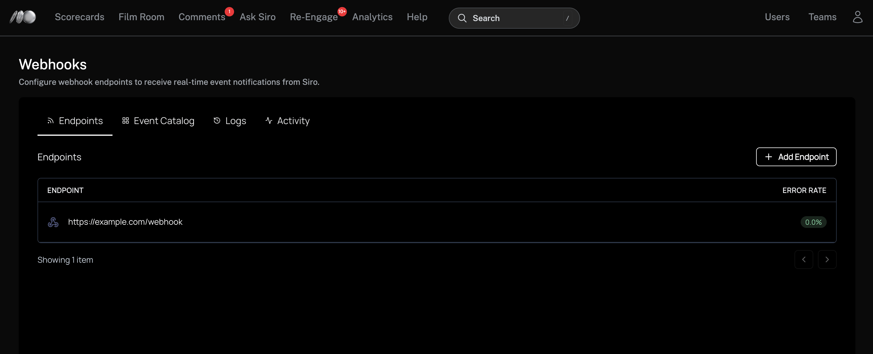 Webhooks endpoints list