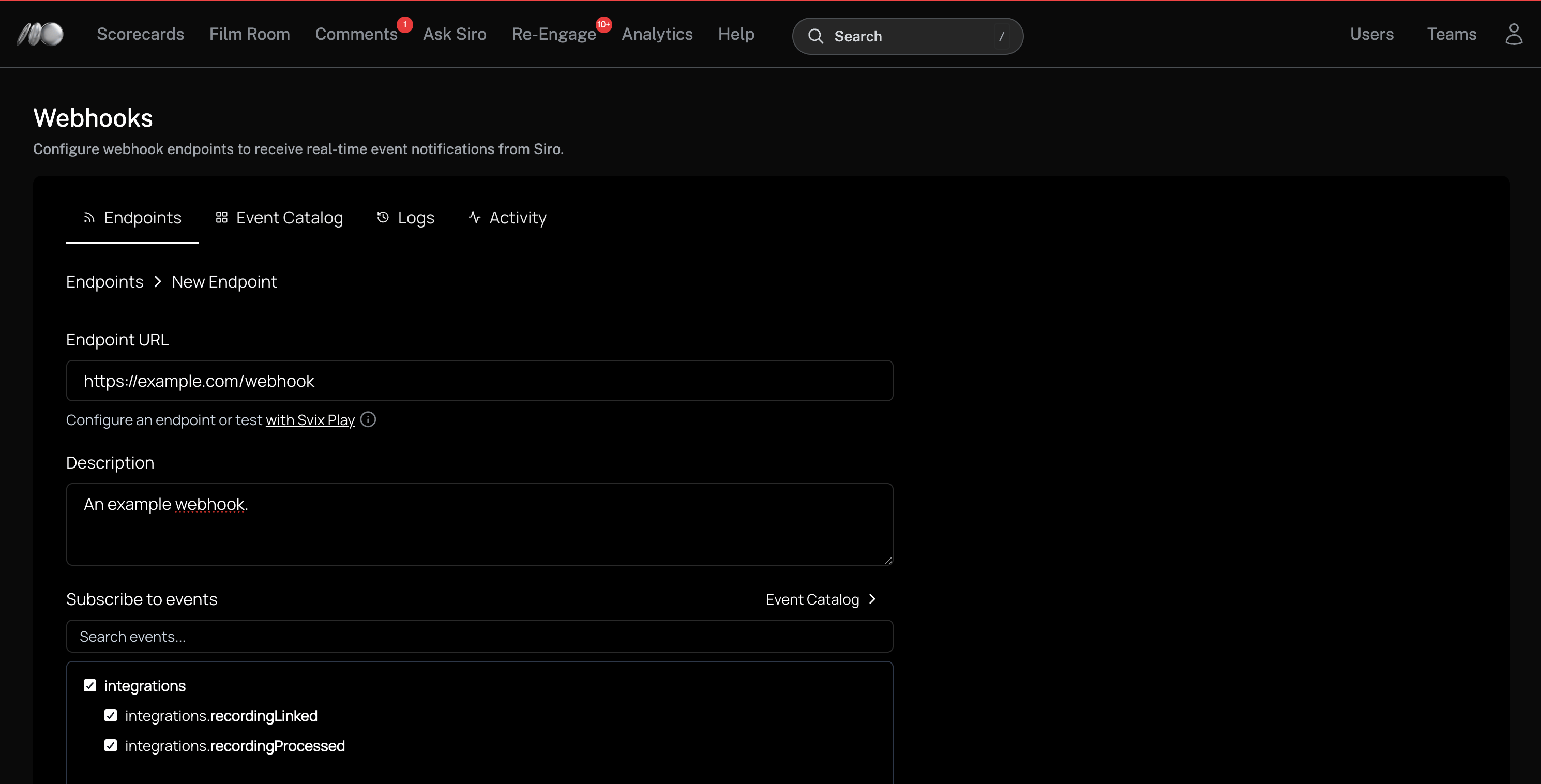 Add a new webhook endpoint