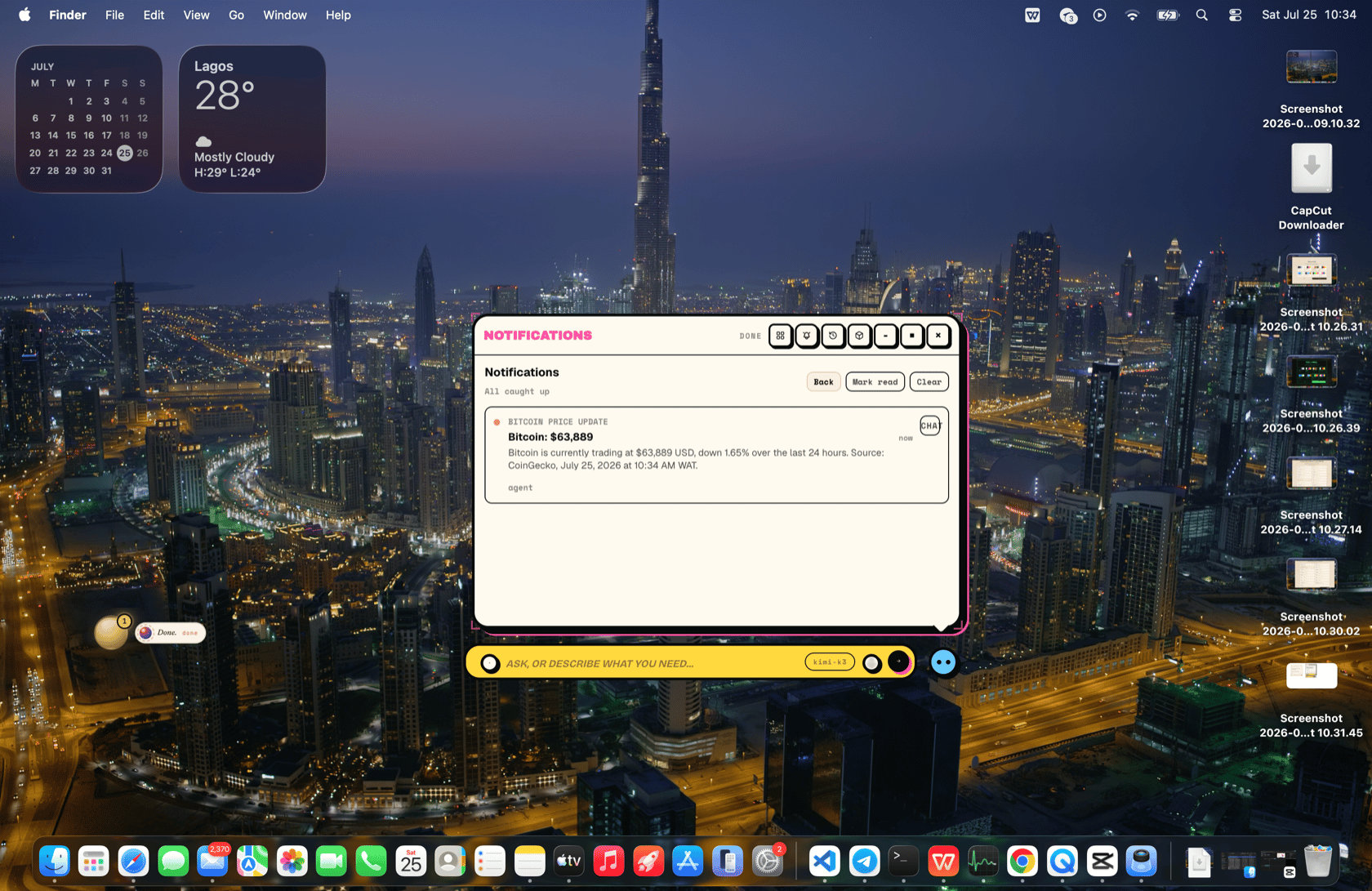 A scheduled background task finishing and its result arriving in the presence's notifications panel