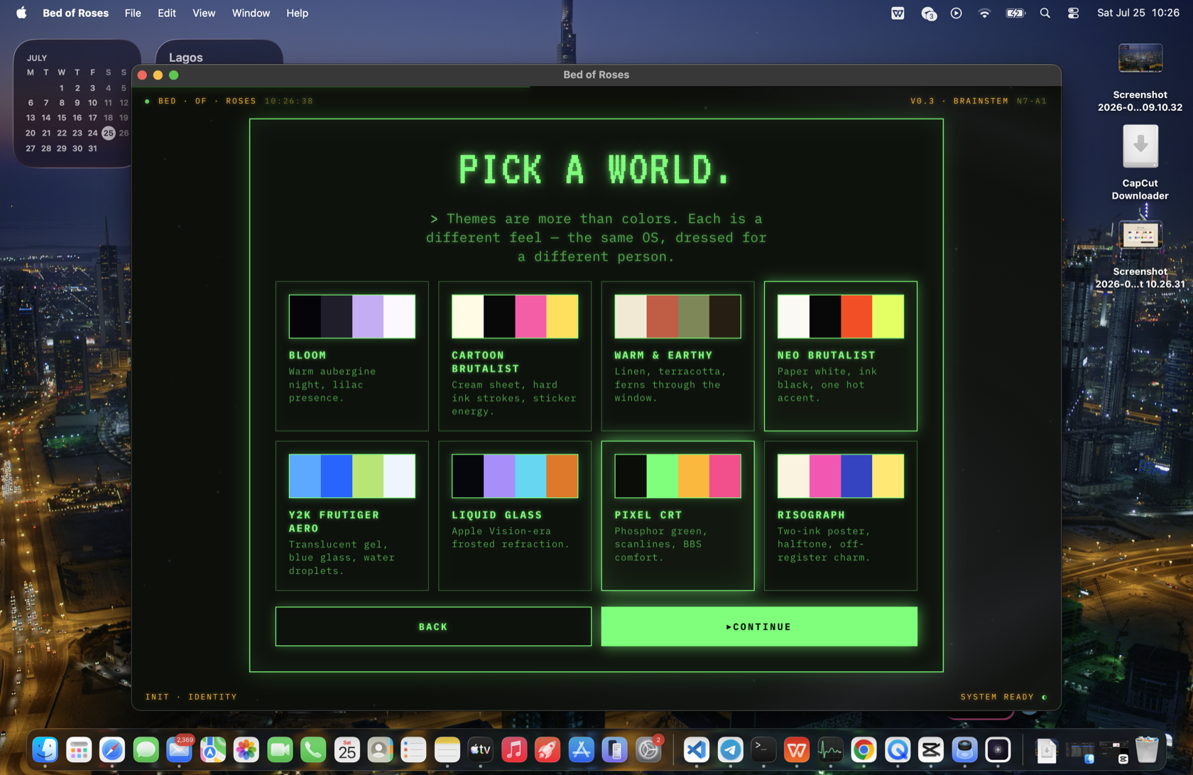Theme customization: the presence and its generated surfaces restyled by a chosen theme