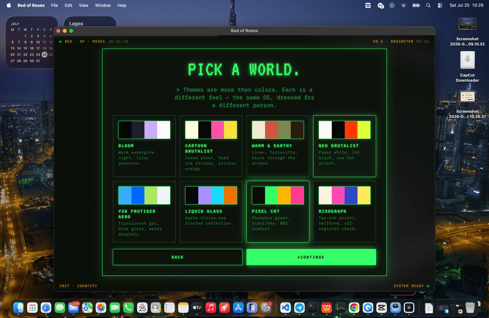 Theme customization: the presence and its generated surfaces restyled by a chosen theme