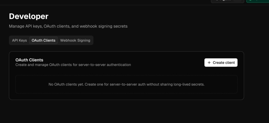 OAuth Clients tab in the Developer settings