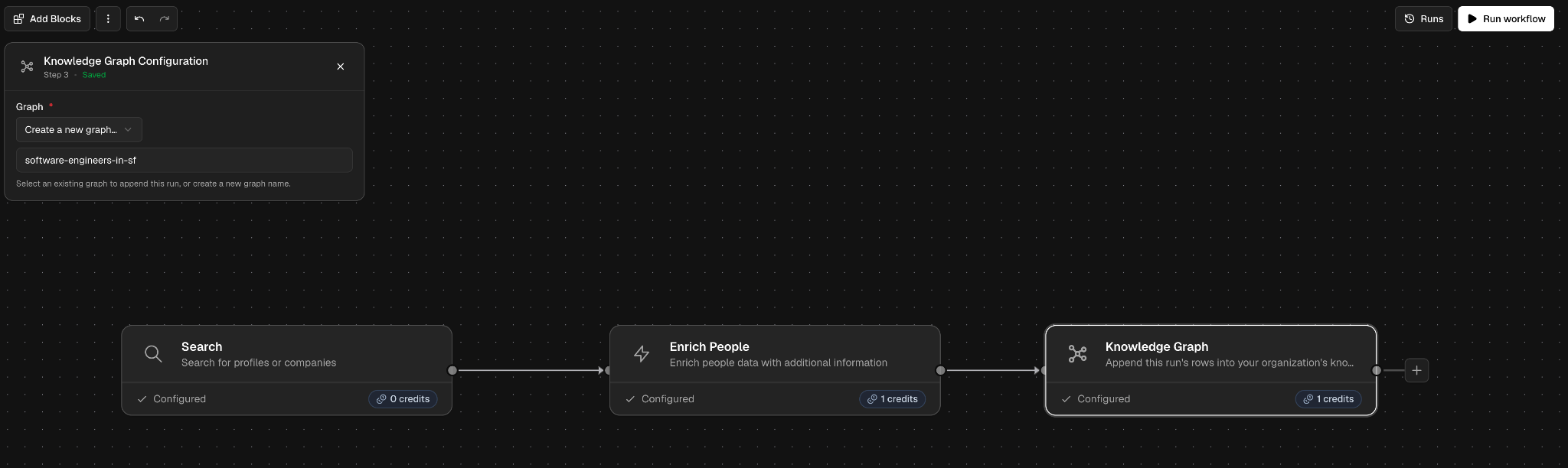 Knowledge Graph block at the end of a workflow