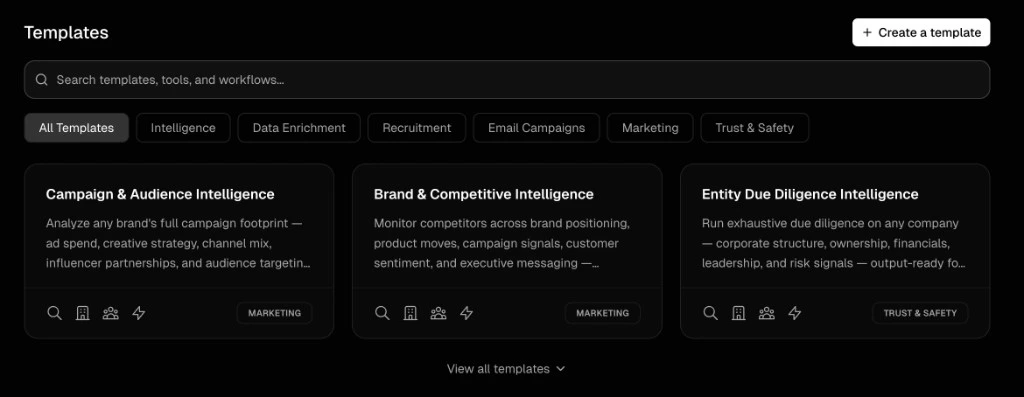 Workflow templates gallery showing categories, search, and template cards