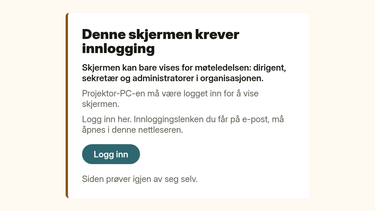 Siden «Denne skjermen krever innlogging» med knappen Logg inn