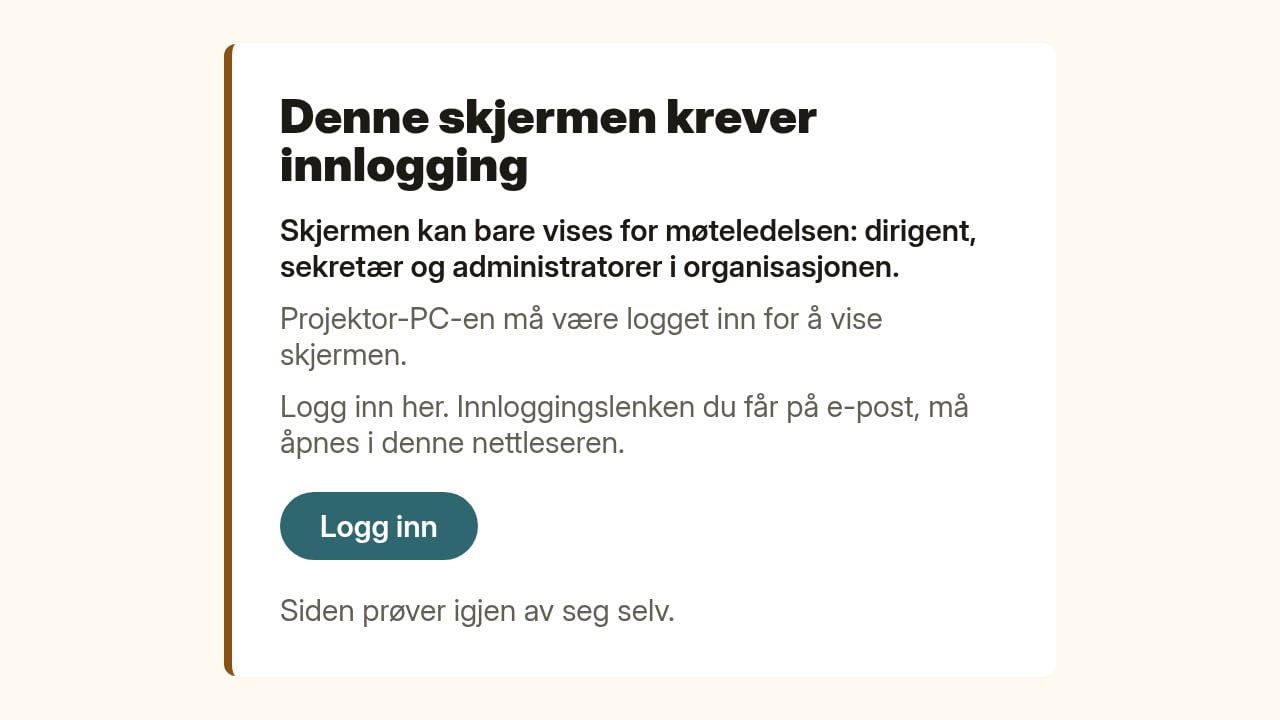 Siden «Denne skjermen krever innlogging» med knappen Logg inn