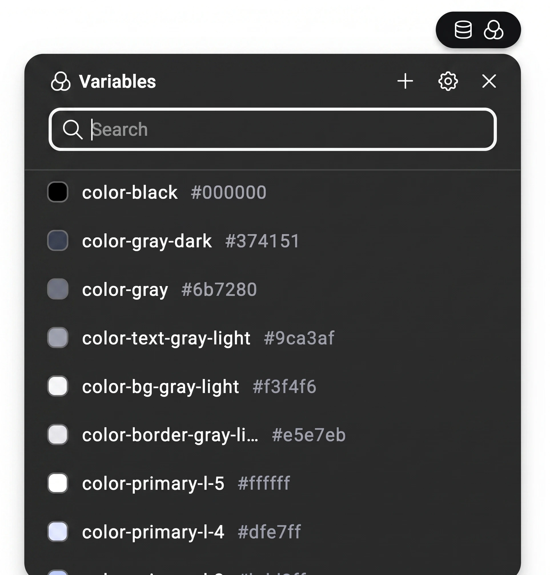 The Elementor variables popup window listing available variables.