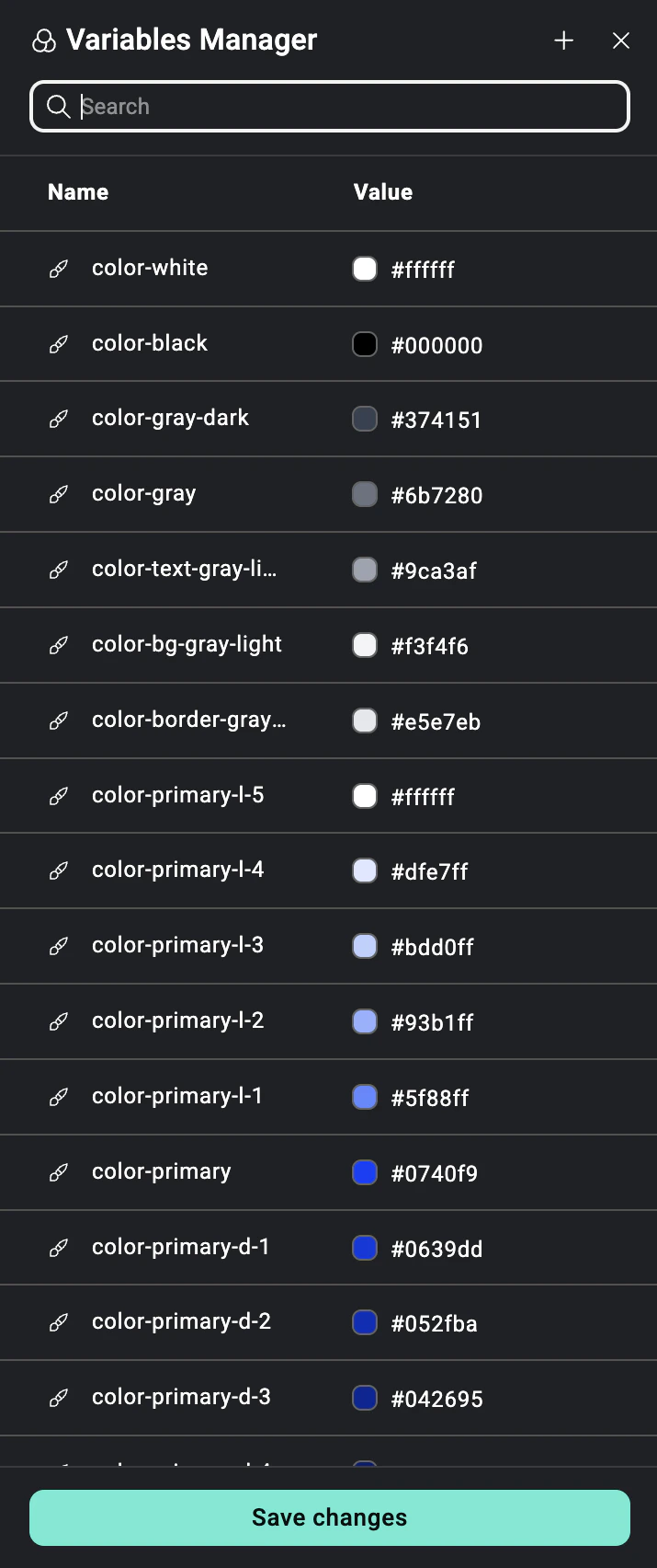 The Elementor Variables Manager panel.