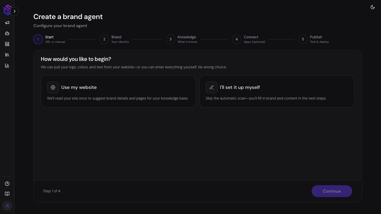 Starting a Brand Agent from a website or manual brand setup