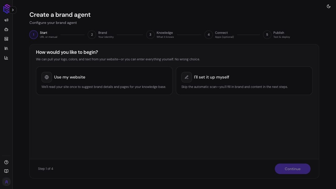 Starting a Brand Agent from a website or manual brand setup