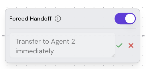 Handoff configuration interface showing designer-routed and AI-routed options with conditions and fallbacks