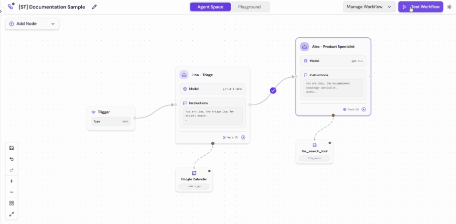 Animated GIF showing handoff configuration interface with routing options, conditions, and fallback settings