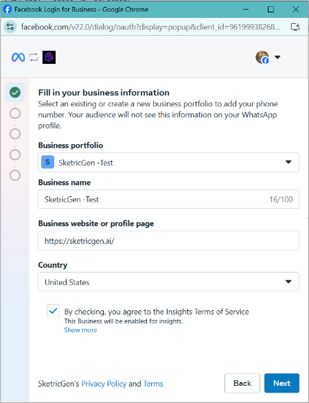 Screenshot showing WhatsApp integration success confirmation message