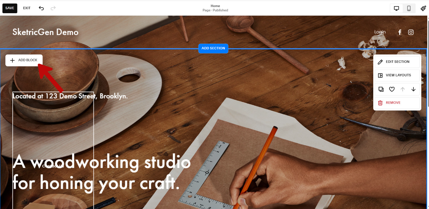 Screenshot showing Squarespace Add Block interface