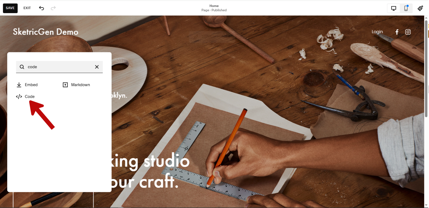 Screenshot showing Squarespace Code Block configuration interface