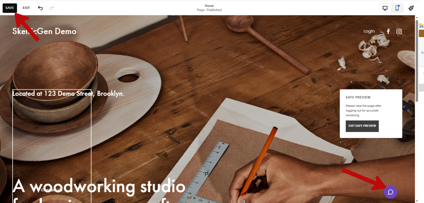 Screenshot showing Squarespace Code Block save and apply options
