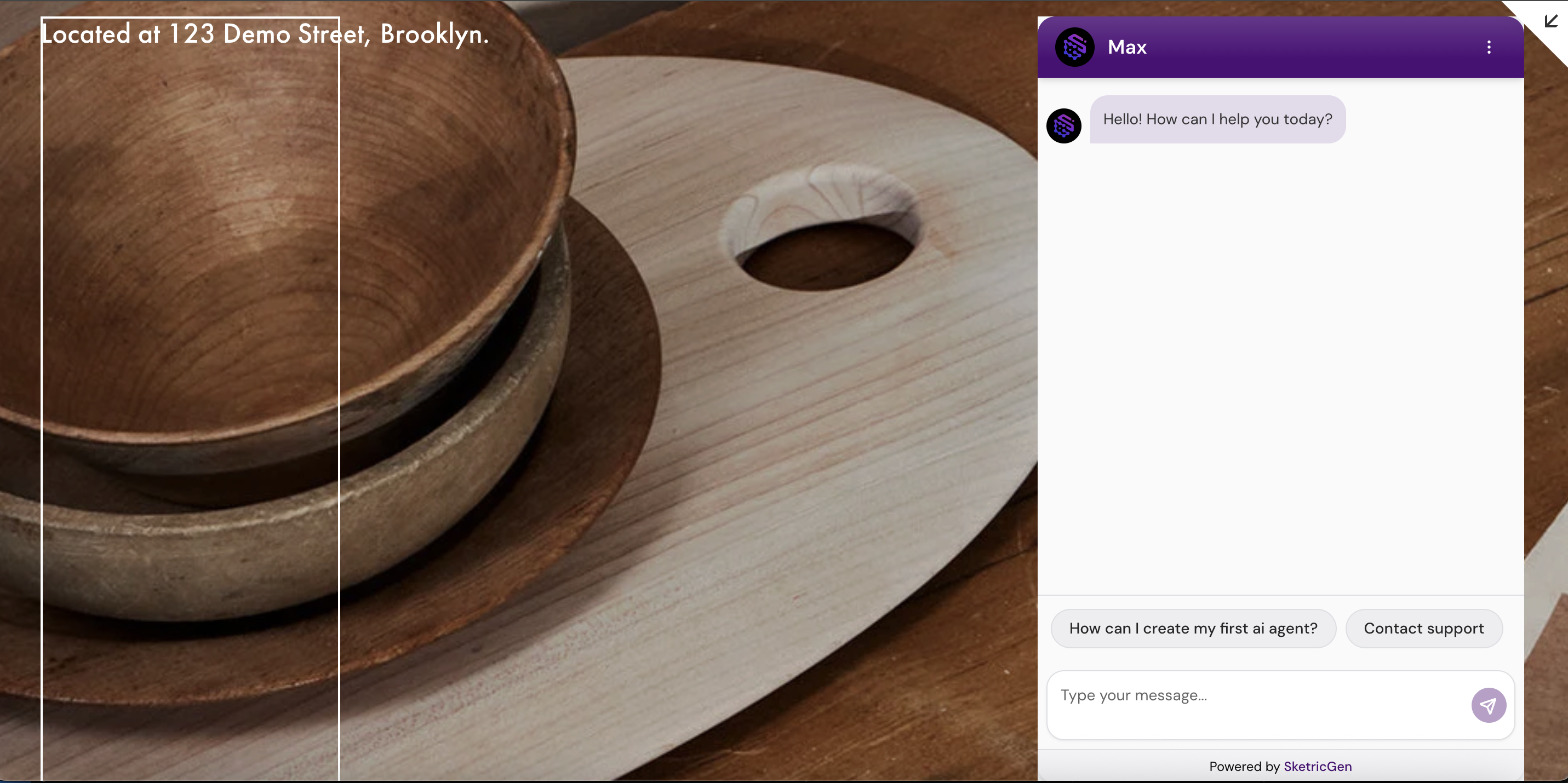 Screenshot showing Squarespace site with embedded SketricGen iframe widget