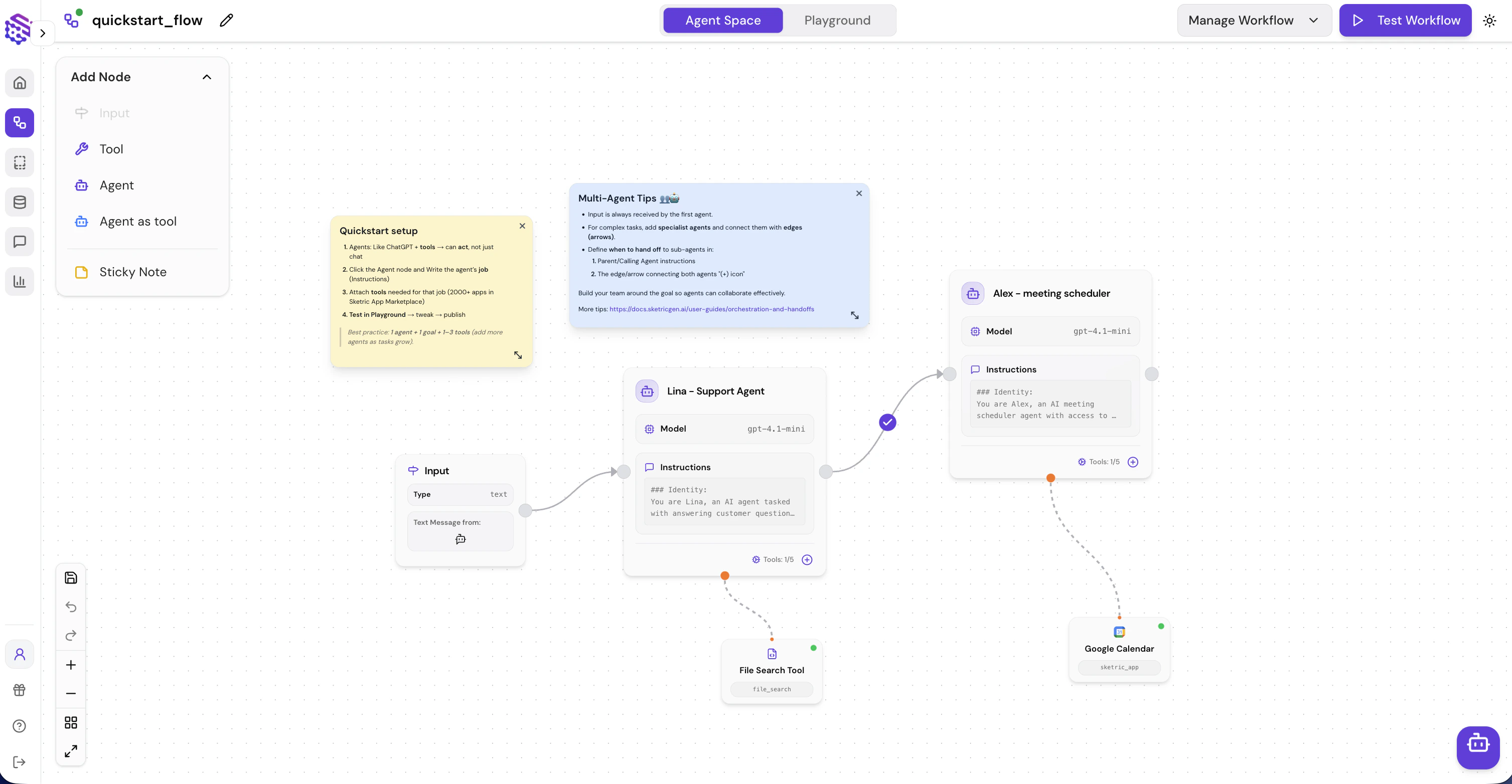 AgentSpace hero image showing the visual drag-and-drop interface for building multi-agent workflows