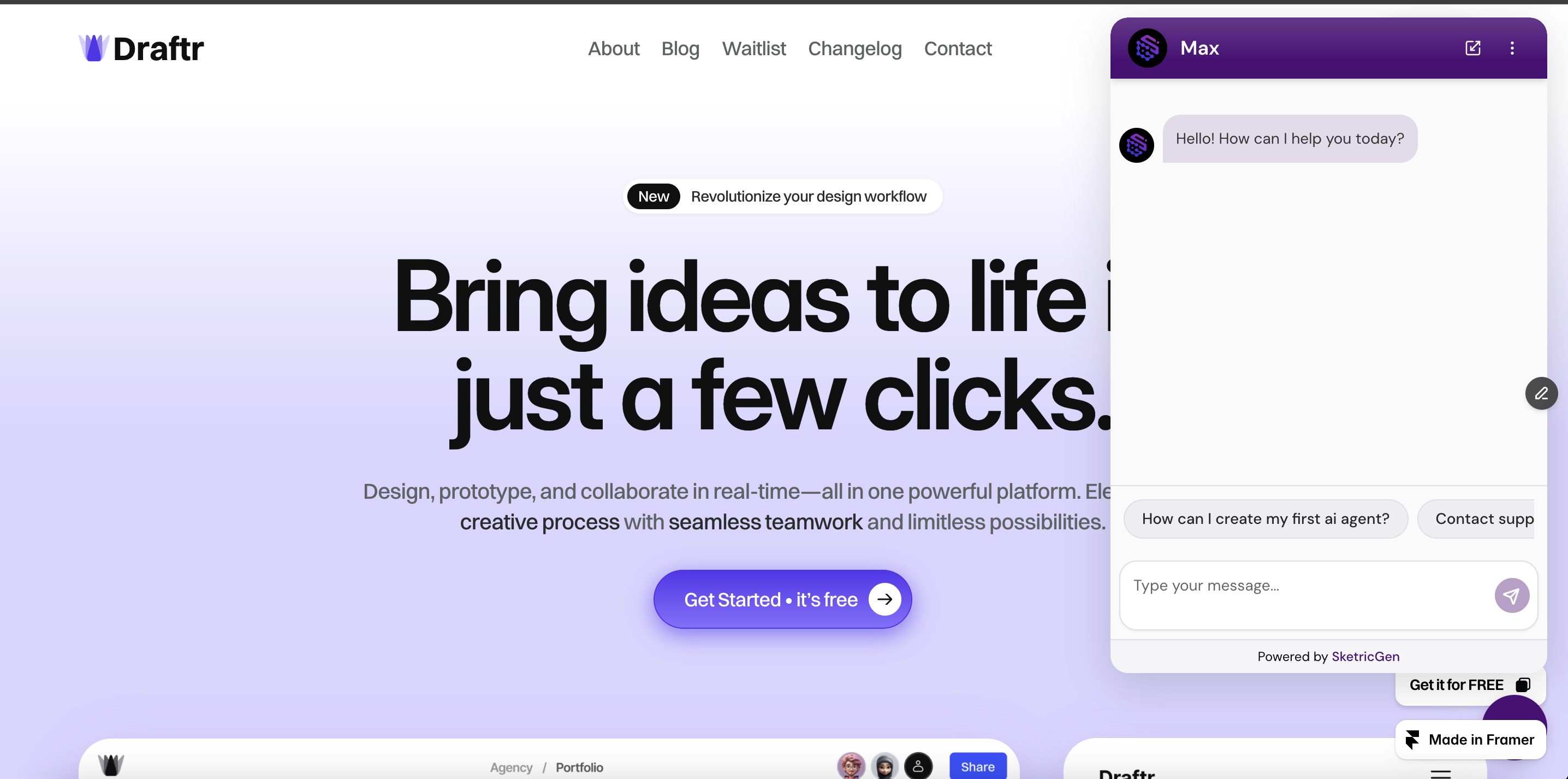 SketricGen Widget on Framer Site