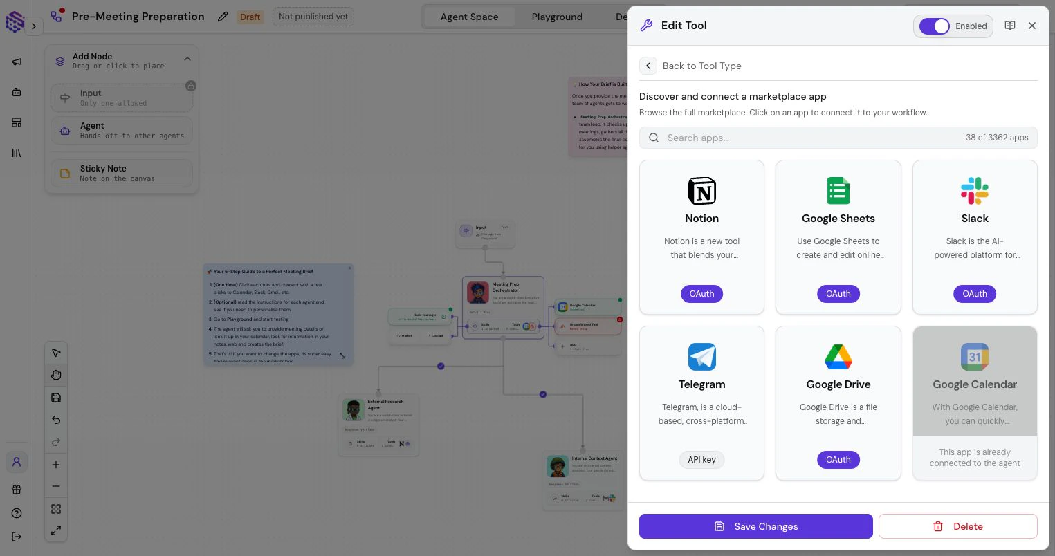 AI Workforce connector browser with app choices
