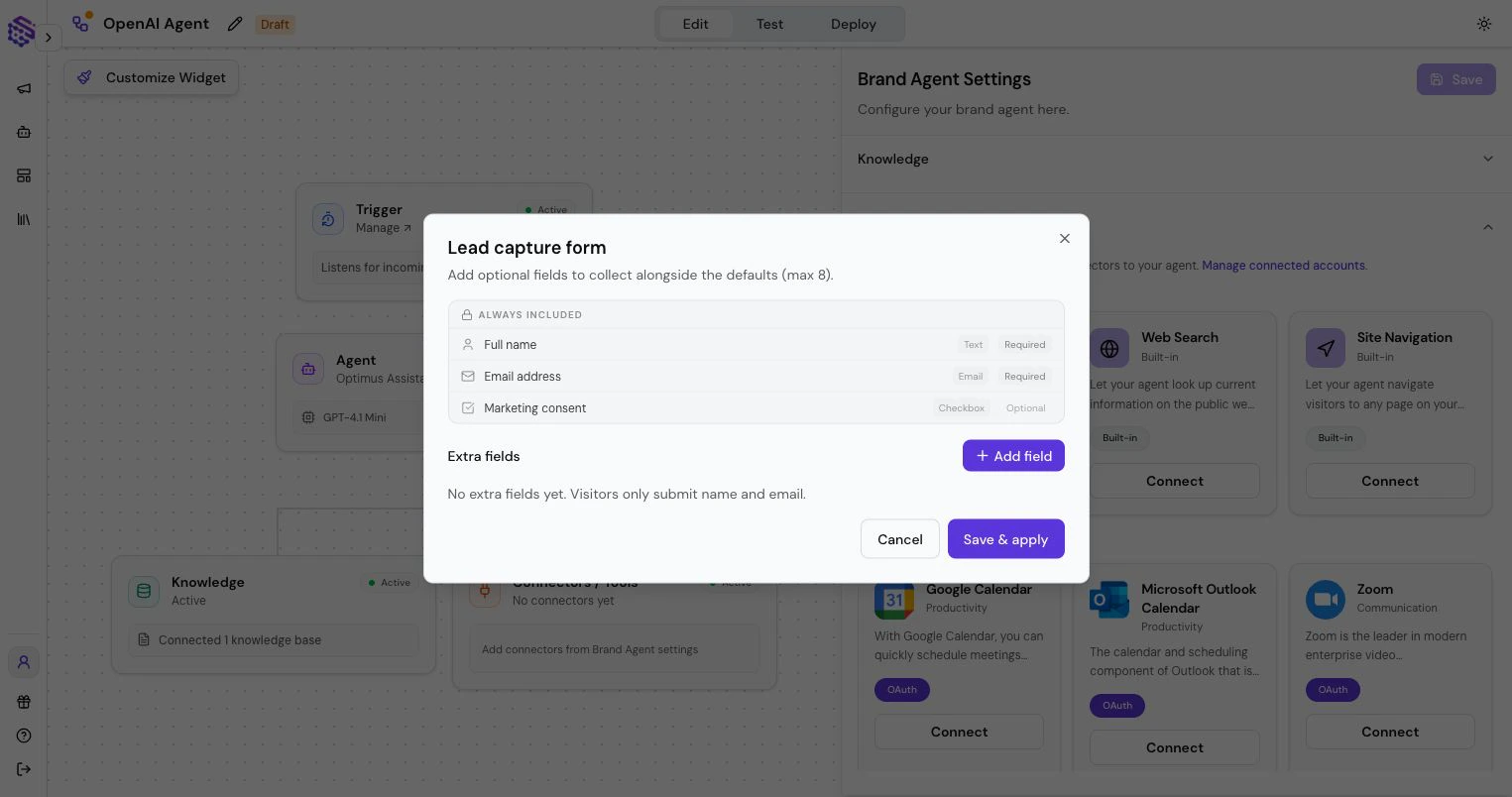 Lead Capture form configuration for a Brand Agent
